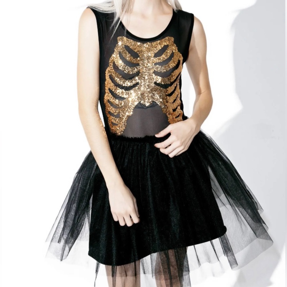Iron Fist Skeleton Ribcage Sequin Tulle Dress 🖤
